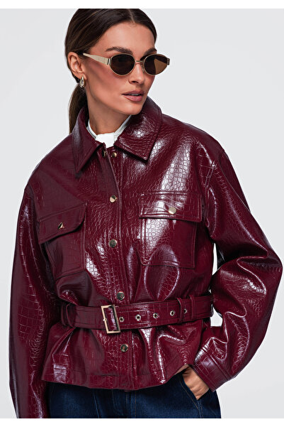 OMBRE Damen-Bomberjacke, Lässige Passform, Taillenlange OW-JAFL-0141 Burgunde...