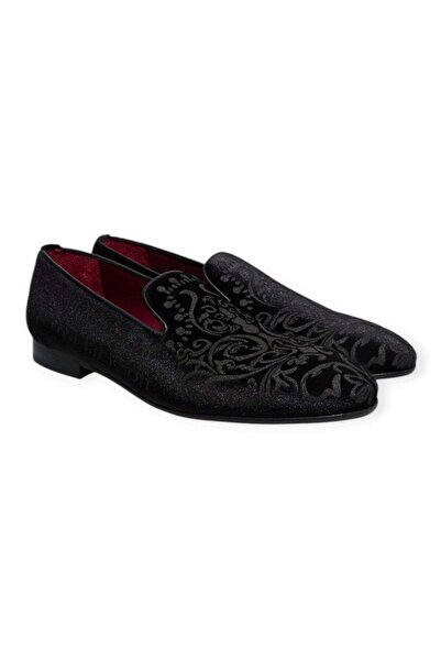FRANCO CALVANI Black Color Laceless Genuine Velvet Men's Shoes