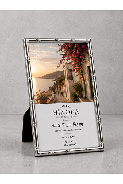 Hinora Silver Bamboo Patterned Metal Photo Frame 15X20 cm – Decorative Deskto...