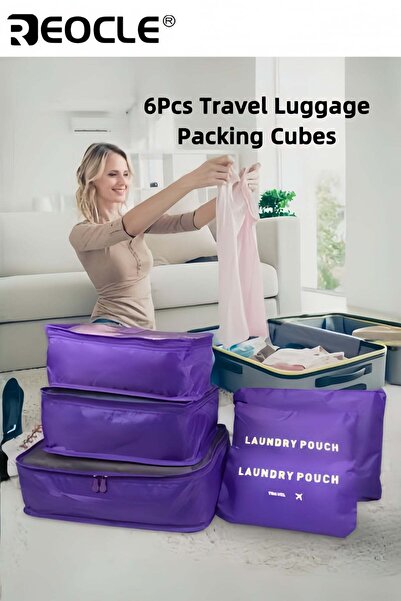 REOCLE 6pcs Clothes Storage Bags Packing Cube Travel Luggage Organizer Pouch ...