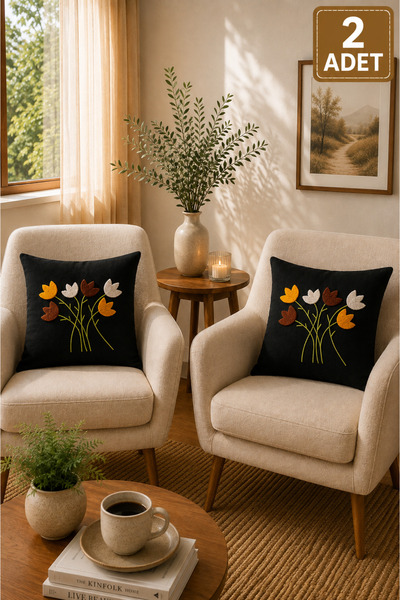 SEVMİŞ HOME 2 Piece Punch Cushion Cover 43X43 cm – Decorative Embroidered Cus...