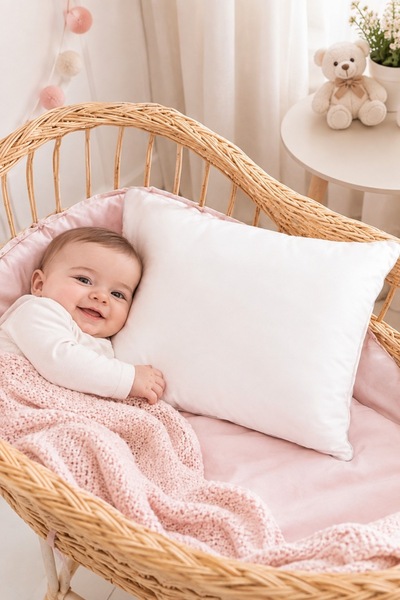 GOOD MORNİNG PAMUKKALE Cotton White Baby Pillow |   Filled |   Baby and Child...
