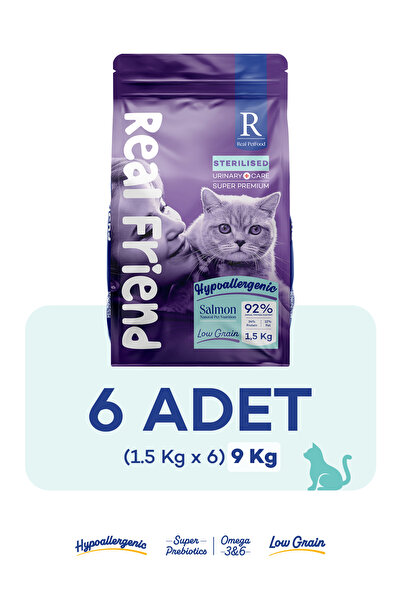 1,5 Kg x 6 Kısır Yetişkin Kedi Maması Somonlu 9 Kg