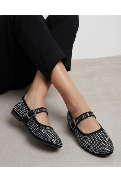 Enes Ayakkabıcılık Women's Stoned Buckle Mary Jane Stylish Daily Ballet Shoes
