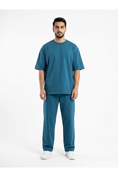 ZAVIXO Set de pantaloni și tricou oversize pentru bărbați, cu două fire, croi...