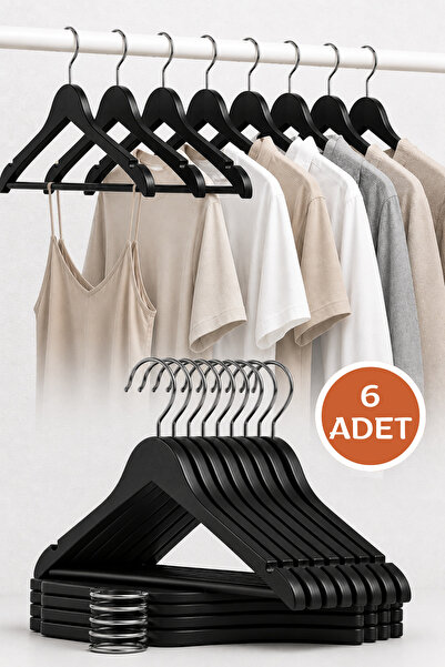 Acar Raf 6-Piece Black Wood Look Plastic Clothes Hanger Garment and Clothing ...
