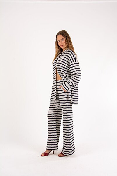 Çizgili Triko Oversize Takım S-M