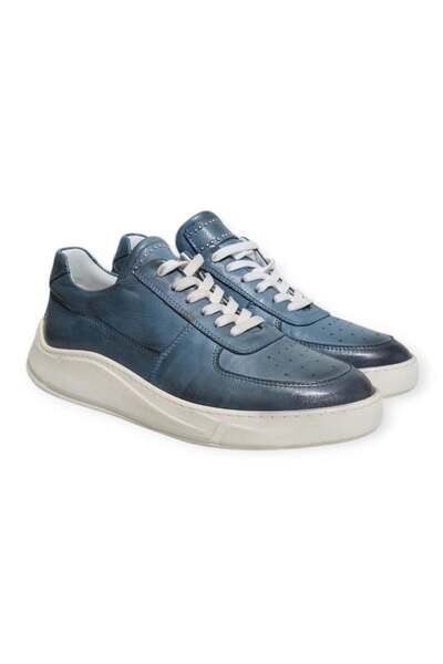 FRANCO CALVANI Blue Color Lace-Up Genuine Leather Men's Shoes