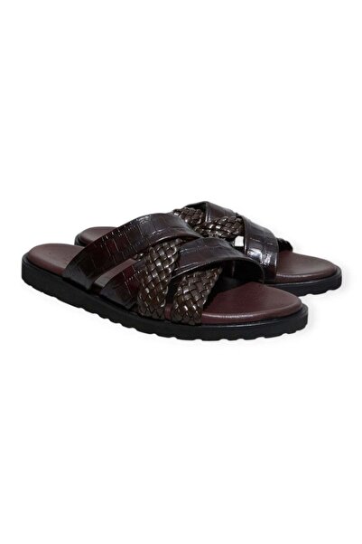 FRANCO CALVANI Brown Genuine Leather Men's Slippers