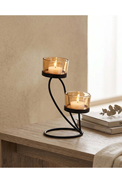 REDTAG Black Metal Decorative Candle Stand 12x9x7cm