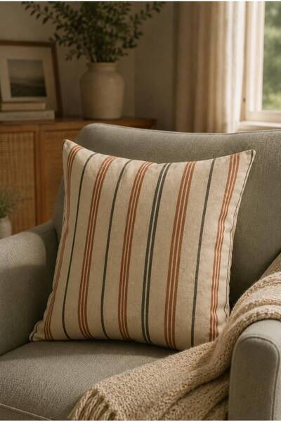 Dikey Çizgiler Pamuk 45x45 Kırlent Kılıfı