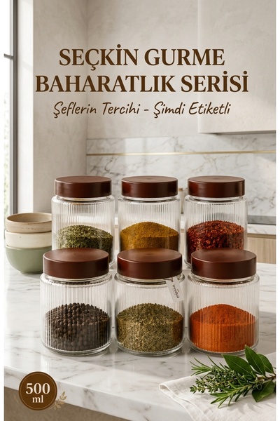 Glass&Grace 6’LI 500 ML PLASTİK KAPAKLI ÇİZGİLİ CAM KAVANOZ SETİ | BAHARATLIK...