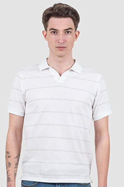 Bakers Tricou polo bărbați cu dungi fine alb regular fit