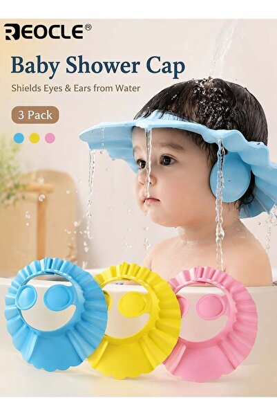 REOCLE 3pcs Youngster's Adjustable Shampoo Cap with Ear Protection Hair Washi...