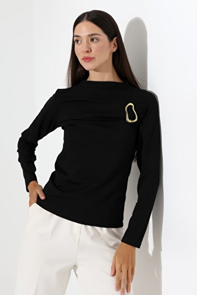 Sabr Women's Modal Buckle Draped Long Sleeve Blouse