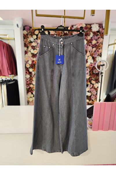 Kayra kadın gri duble bol paça jean pantolon