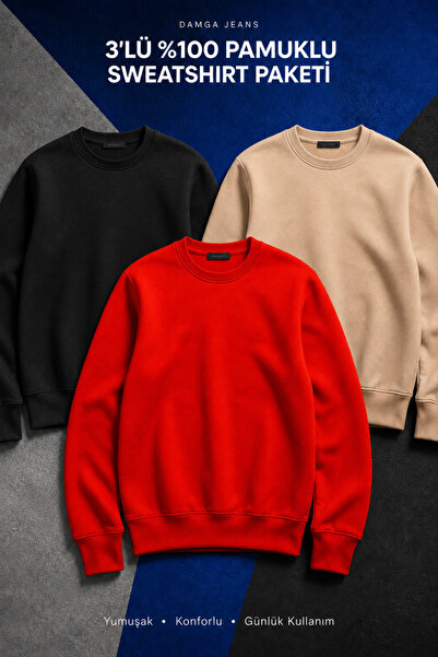 DAMGA JEANS 3 Pieces Men's Cotton Casual Basic Winter Sweatshirt