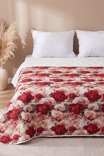 Rivaİstanbul Red Rose 5D Multi-Purpose Single Printed Pique & Bedspread 160X2...