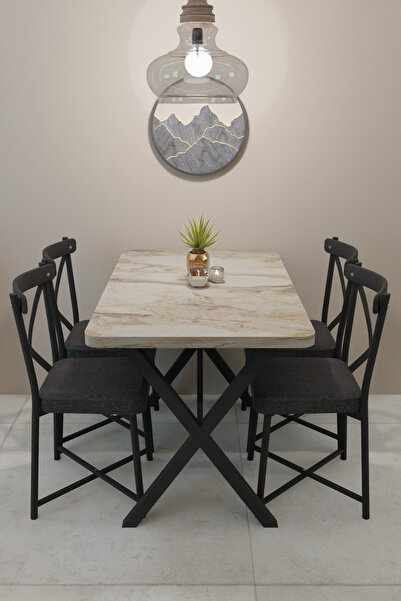 Veloora Modern Yemek Masası Takımı 70x110 Cm Oval Mutfak Masası & 4 Adet Tone...
