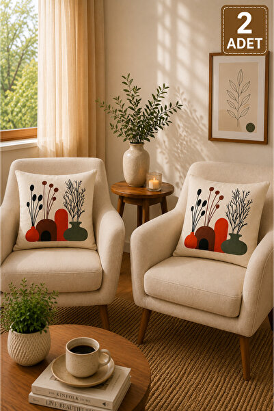 SEVMİŞ HOME 2 Piece Punch Cushion Cover 43X43 cm – Decorative Embroidered Cus...