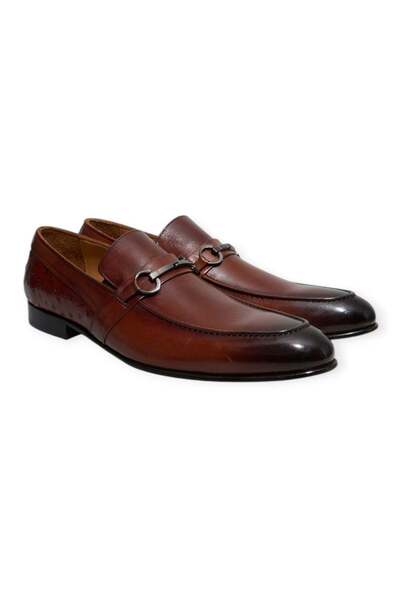 FRANCO CALVANI Brown Laceless Genuine Leather Men's Shoes