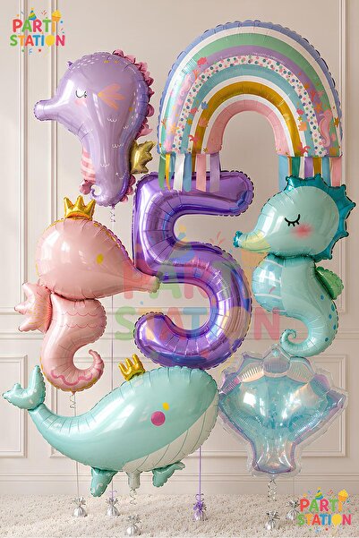 Parti Station Mermaid Concept Balloon Set for 5 Years Old - 7 Pieces Extra La...