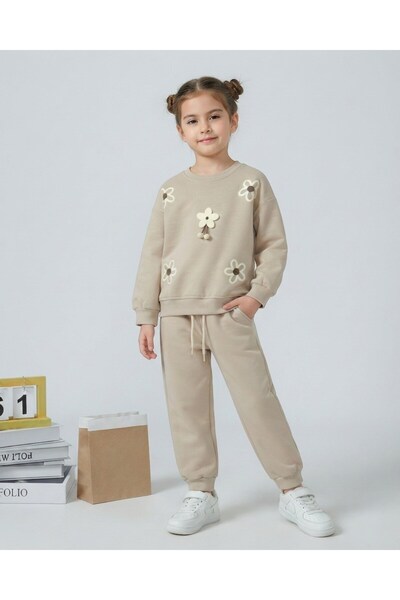 voyyo kids baby Kız Çocuk Kışlık 3 İp Şardonlu Çiçek Nakışlı 5-6-7-8-9-10-11-...