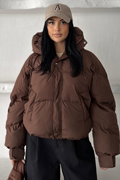moda armanc Kadın Kapüşonlu Şişme Mont Oversize Kısa Puffer Ceket | Yeni Sezon