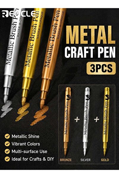 REOCLE 3PCS Metallic Marker Pen Set with Shimmering Ink Effect Permanent Wate...