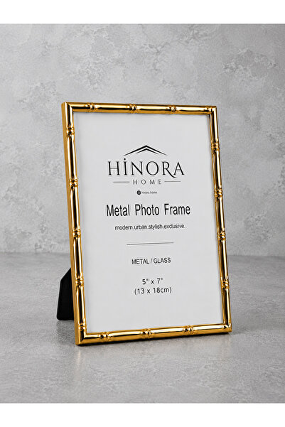 Hinora Gold Bamboo Patterned Metal Photo Frame – Decorative Desktop Picture F...