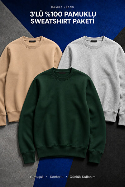 DAMGA JEANS 3 Pieces Men's Cotton Casual Basic Winter Sweatshirt