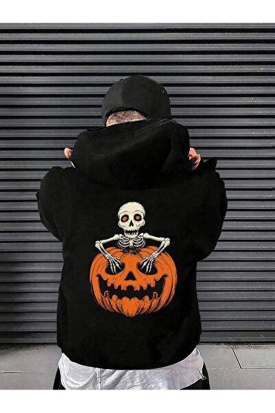 SVART WEAR Детски суичър с качулка с щампа на тиква, от пениран памук, с трип...
