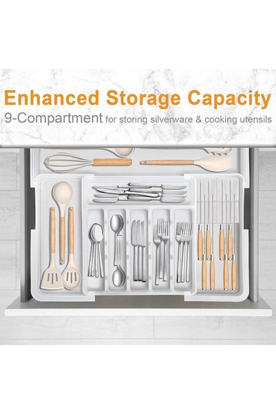 GENERAL Drawer Organizer for Kitchen,Adjustable Cutlery Drawer Organizer with 2 Knife Cubes,Holder for Cutlery and Utensils