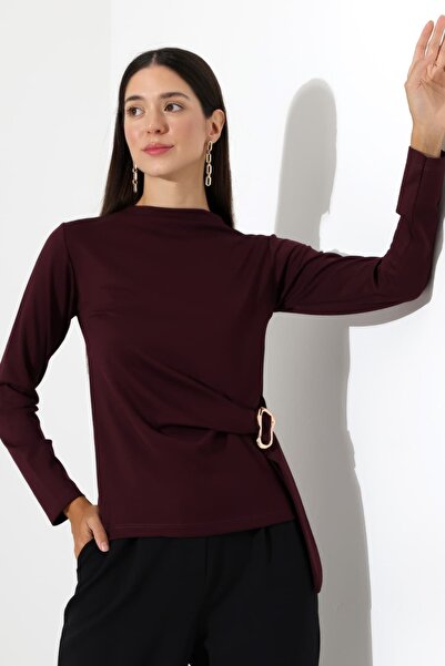 Sabr Women's Modal Side Buckle Draped Long Sleeve Blouse