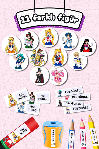 Sticker Ekspres Okul Etiketi Ay Savaşçısı Kalem Defter Etiketi Özel İsim Yazılabilen Etiket 245 Adet İsim Etiketi