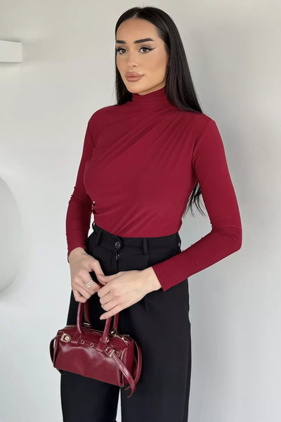 TOZLU Long Sleeve Blouse with Draped Shoulders and Waist