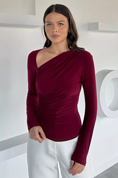 TOZLU Women's Draped V-Neck Blouse