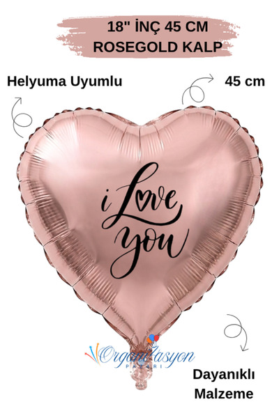 Organizasyon Pazarı 18 Inch 45 cm Foil Balloon |   I Love You Printed |   Val...