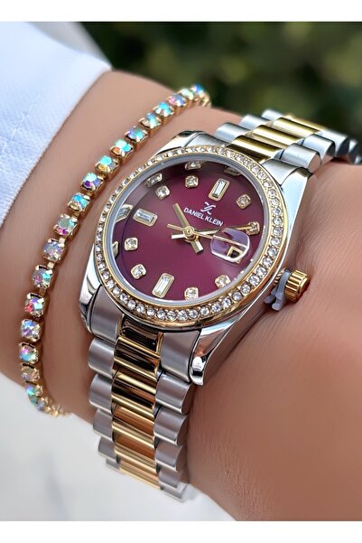 Daniel Klein Original New Season Calendar Burgundy Dial Women's Wristwatch – ...