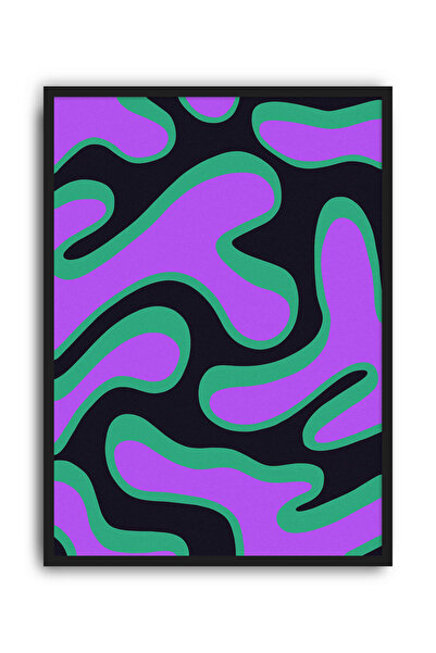Violet Pulse Mor Yeşil Abstract Ahşap Çerçeveli Poster | – Ahşap Çerçeveli Duvar Tablosu