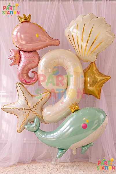 Parti Station Mermaid Themed Balloon Set for 9 Years Old - 6 Pieces Extra Lar...