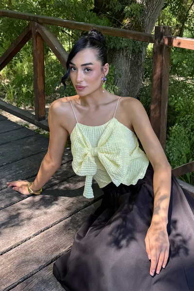 TOZLU Women's Blouse with Rope Straps and Bow