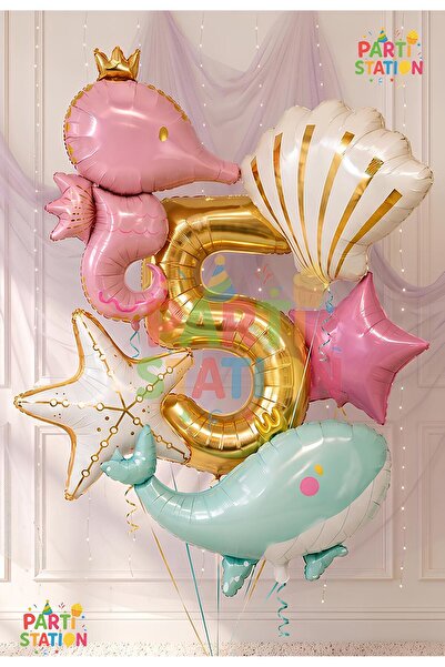 Parti Station Mermaid Themed Balloon Set 1 Year Old - 6 Pieces Extra Large Si...