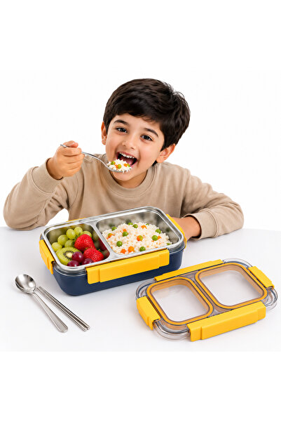 Twisoo Creative 2 Compartment Stainless Steel Lunch Box BPA Free Leakproof Cl...