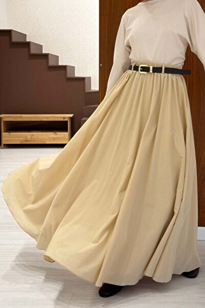fayaboutique.com Beige Ceinture Belted Linen Skirt