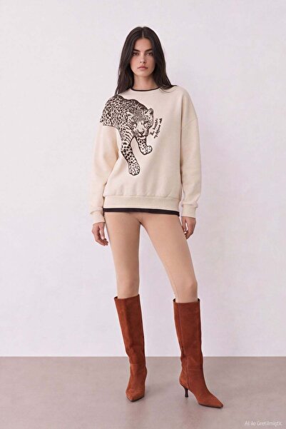 Quzu Flock Detailed Sweatshirt Beige
