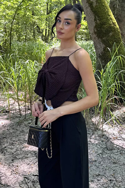 TOZLU Women's Blouse with Rope Straps and Bow