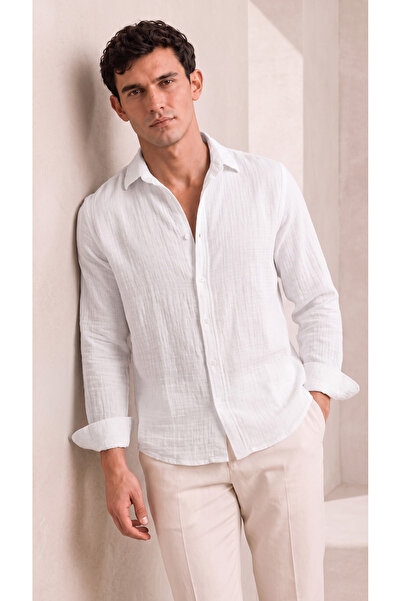 viyamen Men's Comfortable Fit Cotton Breathable Muslin Fabric Shirt