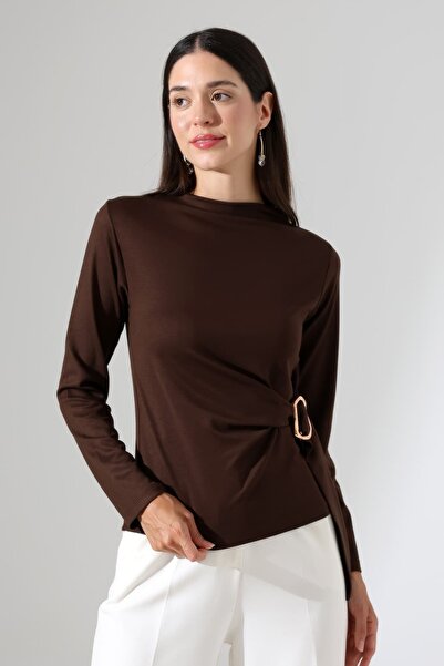 Sabr Women's Modal Side Buckle Draped Long Sleeve Blouse