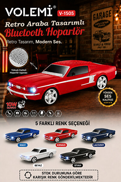 VOLEMİ Retro Araba Tasarımlı Bluetooth Hoparlör 10W V-1505 TWS FM Radyo TF Ka...